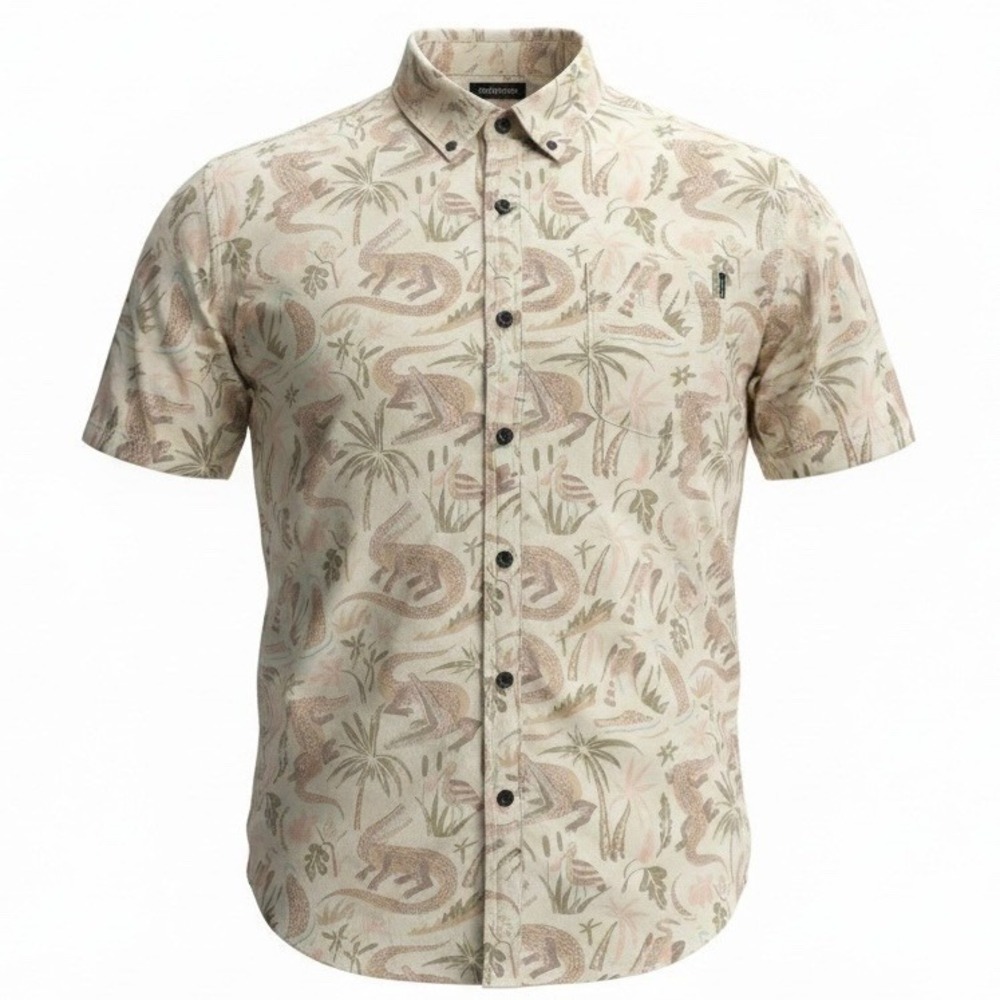 Howler Bros H Bar B Shirt Mens XXL Tan Alligator Palm Tree S/S Button Up